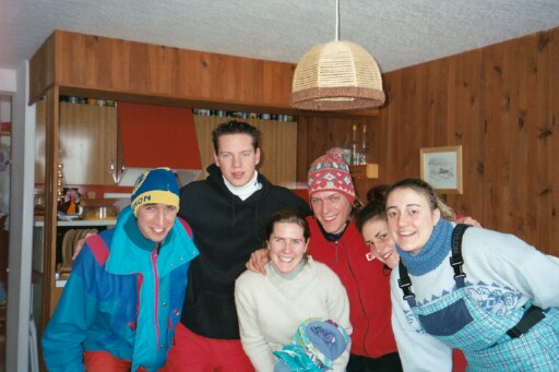 Matthieu, Thomas, Angelique, Philippe, Celine and Aline ready for a day of skiing