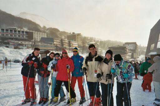 Thomas, Celine, Aline, Philippe, Matthieu, Lucas, Laetitia, and Angelique ready to hit the slopes