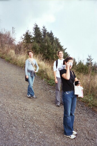 Jennifer, Renata and Rachel climbing up the Puy de Dome - taken to show the incline